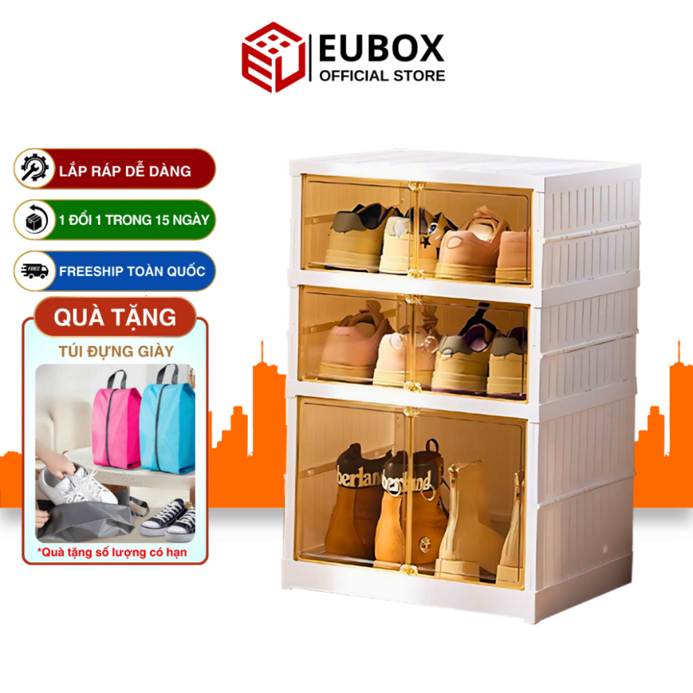 Tủ đựng giày Eubox Official Store 6 Đôi [9102-2-1G], Nhựa nguyên sinh an toàn, cửa tủ trong suốt