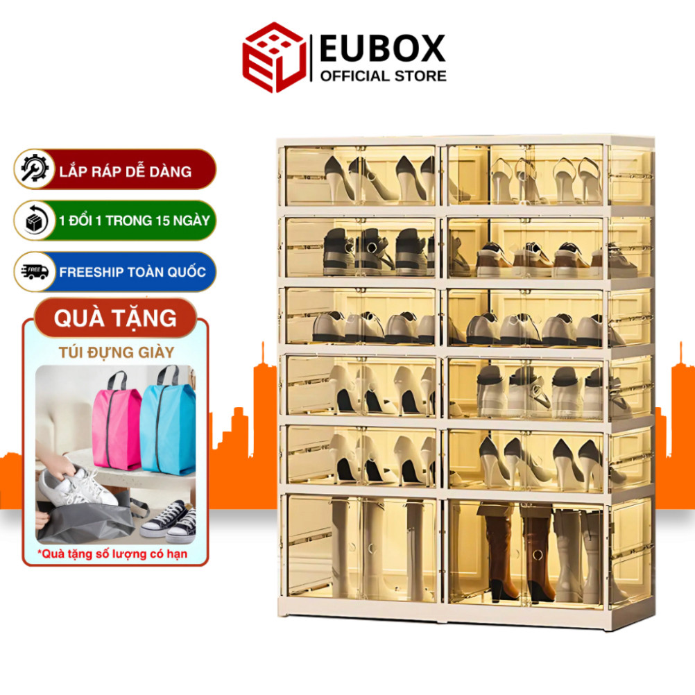 Tủ giày gấp gọn Eubox Official Store 6 tầng 24 Đôi [9104T-5-1G], Nhựa nguyên sinh an toàn