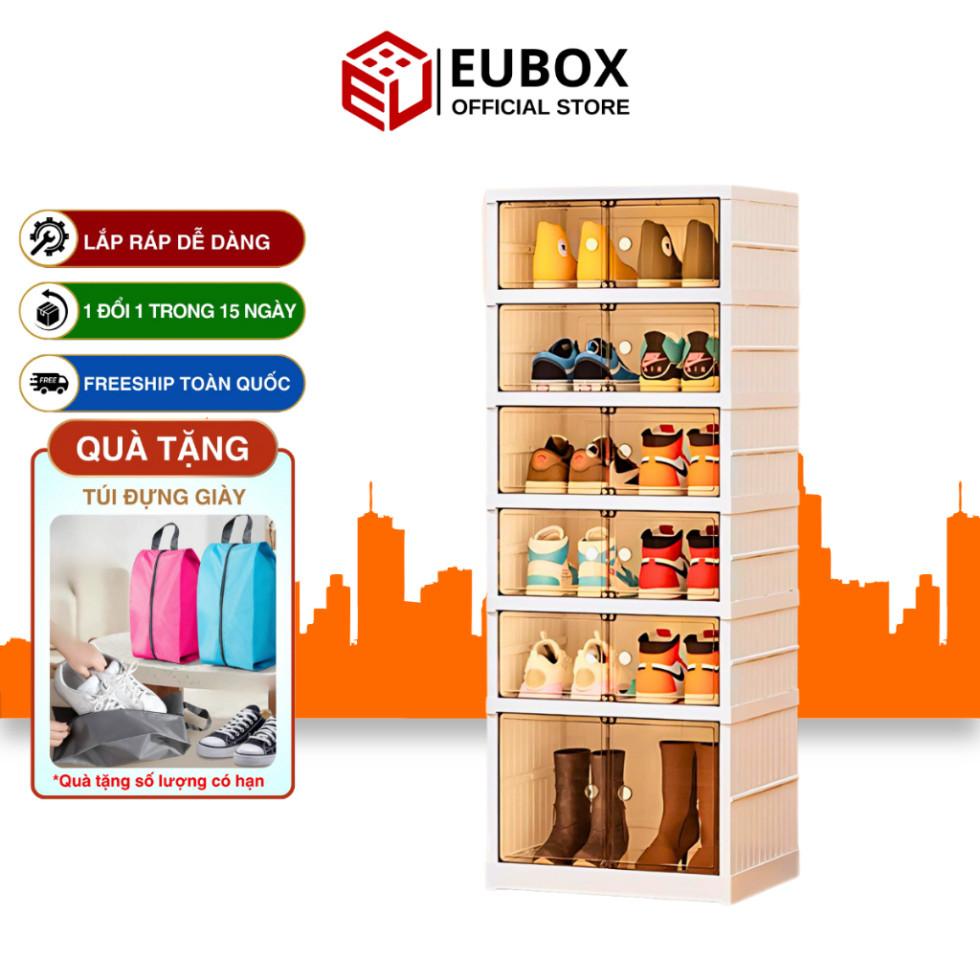 Tủ giày gấp gọn Eubox Official Store 12 Đôi ( Boot ) 9102-5-1G chất liệu nhựa nguyên sinh an toàn