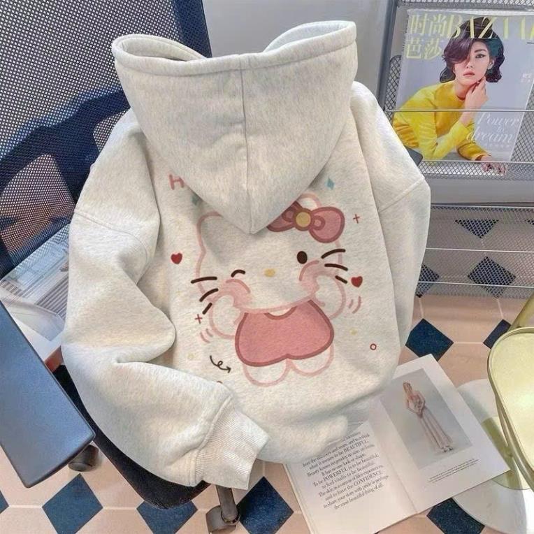 Áo Hoodie Nữ Chất Nỉ COTTON Form Rộng Mũ Hai Lớp_Mèo Má Hồng UT