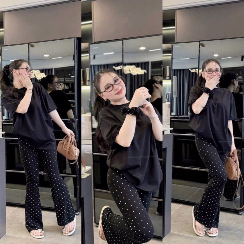 SET BỘ NỮ TAY NGẮN THUN GÂN TĂM ÁO FROM RỘNG MIX QUẦn