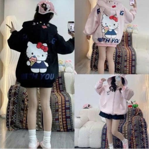 ÁO Khoác Hoodie Zip Chất Nỉ Tàu Hình KITY TAI MÈO IN 2 MẶT UT