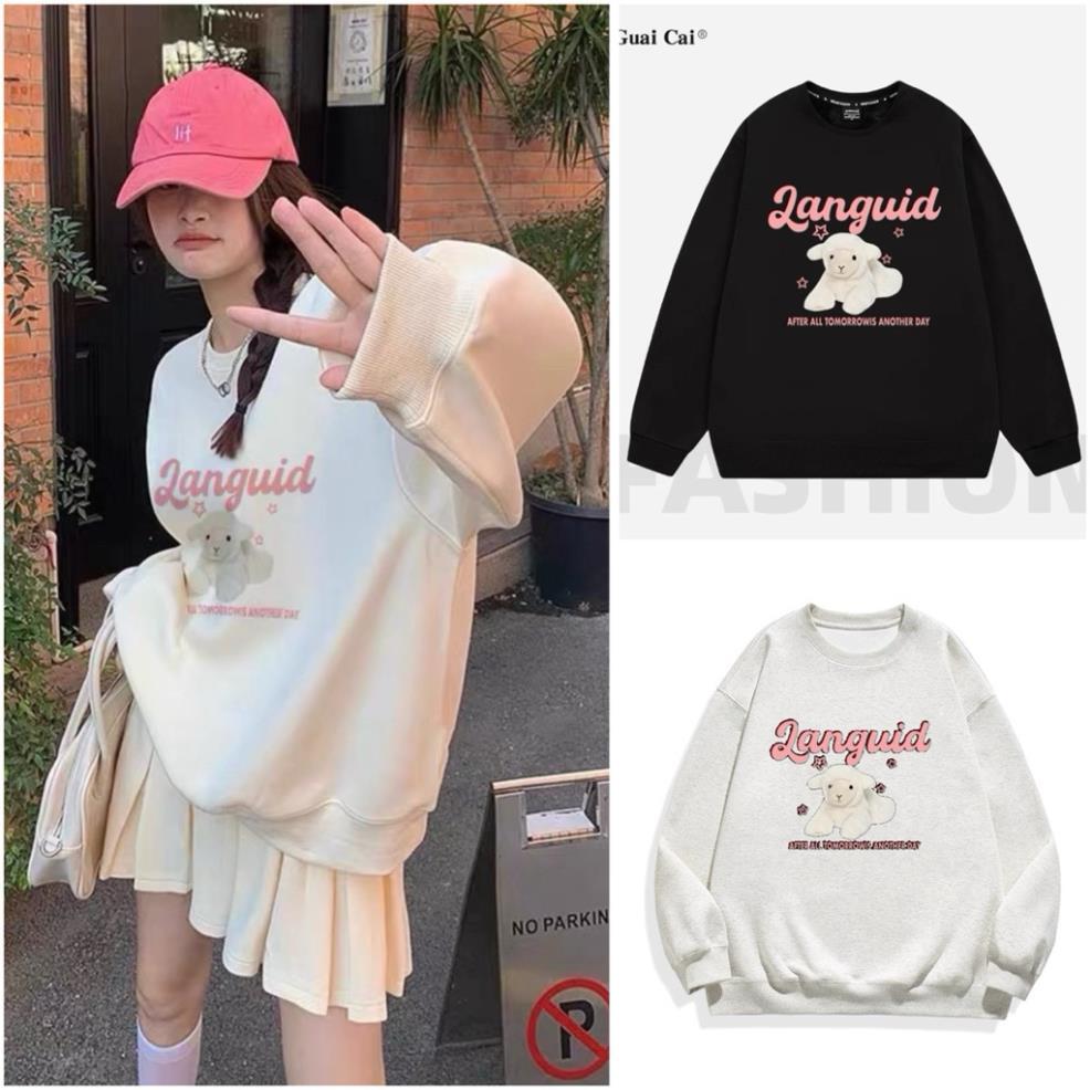 Áo sweater nỉ, áo hoodie nữ chất nỉ bông 2 lớp dày đẹp in hình cừu xinh UT