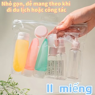 Bộ 11 dụng cụ trang điểm du lịch, hộp đựng dầu gội và sữa tắm mini kèm túi khóa kéo -