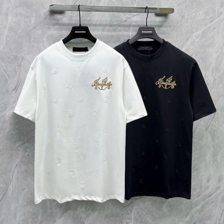 Áo phông nam nữ Premium cotton Eo Vì dệt viền cổ tim giả thêu chữ trắng đen quanh thân ngực ký chữ h