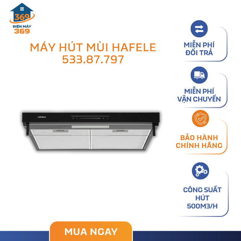 Máy Hút Mùi Âm Tủ Hafele HC-B705B 533.87.797, Công suất hút 500 m³/h, Công suất 200W - SMC