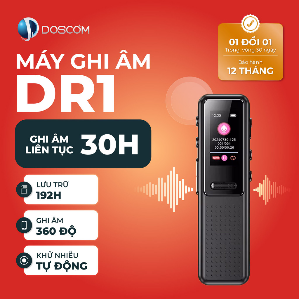 Máy Ghi Âm Chuyên Nghiệp Doscom DR1 Tích Hợp Lọc Âm Thông Minh Tự Động, Pin 30 Giờ