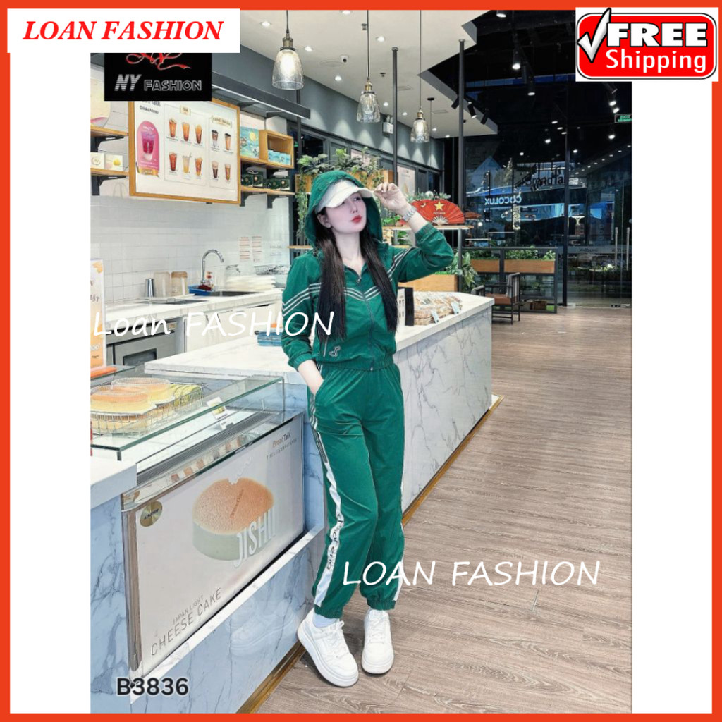 Sét bộ thể thao nữ có mũ thu đông chất gió lụa 2 lớp NY3836 Đẹp -[XEM HÀNG]