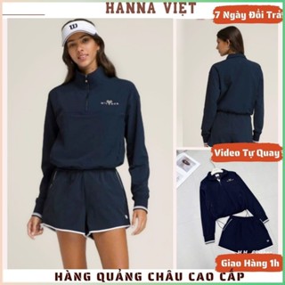  Set Đồ Nữ Đồ Thể Thao Nữ Set Áo Thể Thao Dài Tay Xanh Than Phối Quần Short Viền Trắng H11 Ms481 
