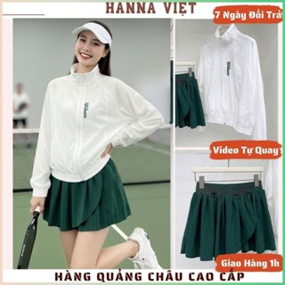  Set Đồ Nữ Đồ Thể Thao Nữ Set Gió W Gồm Áo Khoác Gió Dài Tay Trắng Phối Chân Váy Xanh Lá H11 Ms470 