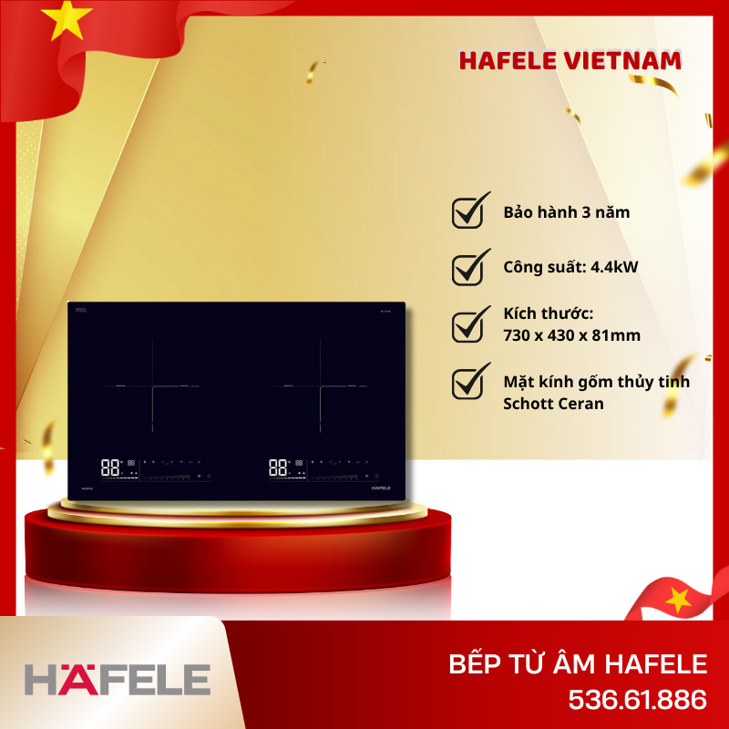 Bếp Từ Âm 2 Vùng Nấu Hafele HC-I7323B 536.61.886, Mặt kính Schott Ceran - Điều khiển cảm ứng - FEM