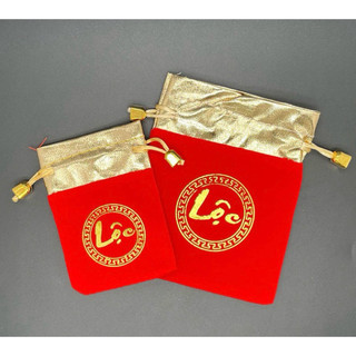 [Combo 10] Túi nhung đỏ chữ Lộc ,chữ Phúc có dây rút sang trọng tiện lợi dùng đựng phụ kiện, vật phẩm phong thủy tài lộc