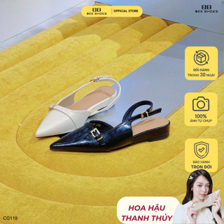  Giày cao gót nữ BEESHOES hở gót mũi nhọn gót vuông cao 3 phân sẵn màu kem - đen CG119  Form 1.5  