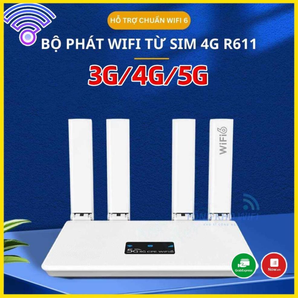 Bộ phát wifi từ sim 4G, bộ phát wifi 4G 4 ăng ten siêu khỏe R611C, Tích hợp wifi 6 chạy bền bỉ 24/24