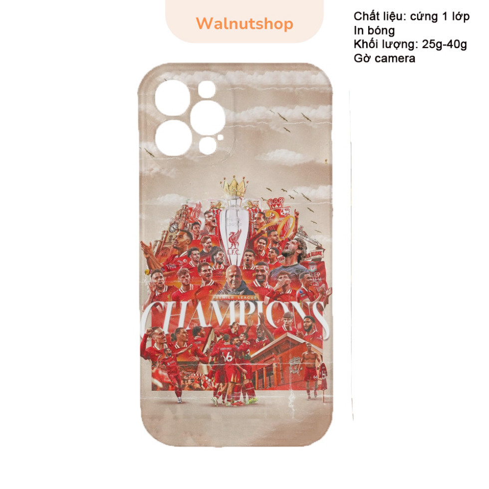 ```Bìa bảo vệ Liverpool vô địch 2025 - Ốp lưng bóng đá CLB Liverpool - The Kop - Màu đỏ - Never walk