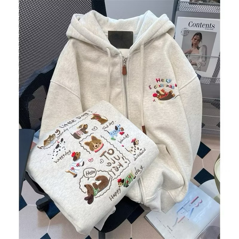 Áo KHOÁC NỈ  CHÓ HELLY C , áo khoá mũ nỉ cotton , Áo dài tay mũ 2 lớp DÀI TAY UT