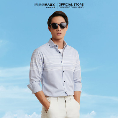  Áo Sơ Mi Nam Tay Dài Xanh Sọc Ngang Ngực Áo Nam Phong Cách N&M 2101078