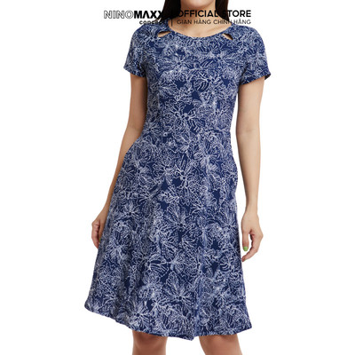 [CÒN SIZE S] N&M Đầm Nữ tay ngắn dáng suông hoa tiết hoa xanh tím than 1910031