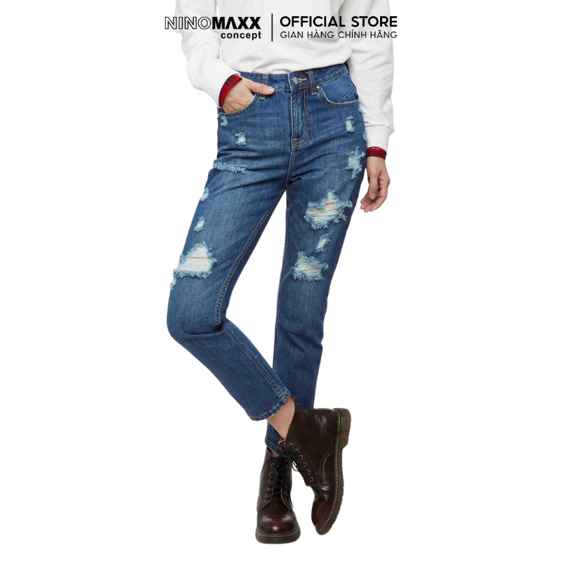 [CÒN SIZE 25] Quần jean nữ NINOMAXX ống rách thời trang mã 1904038