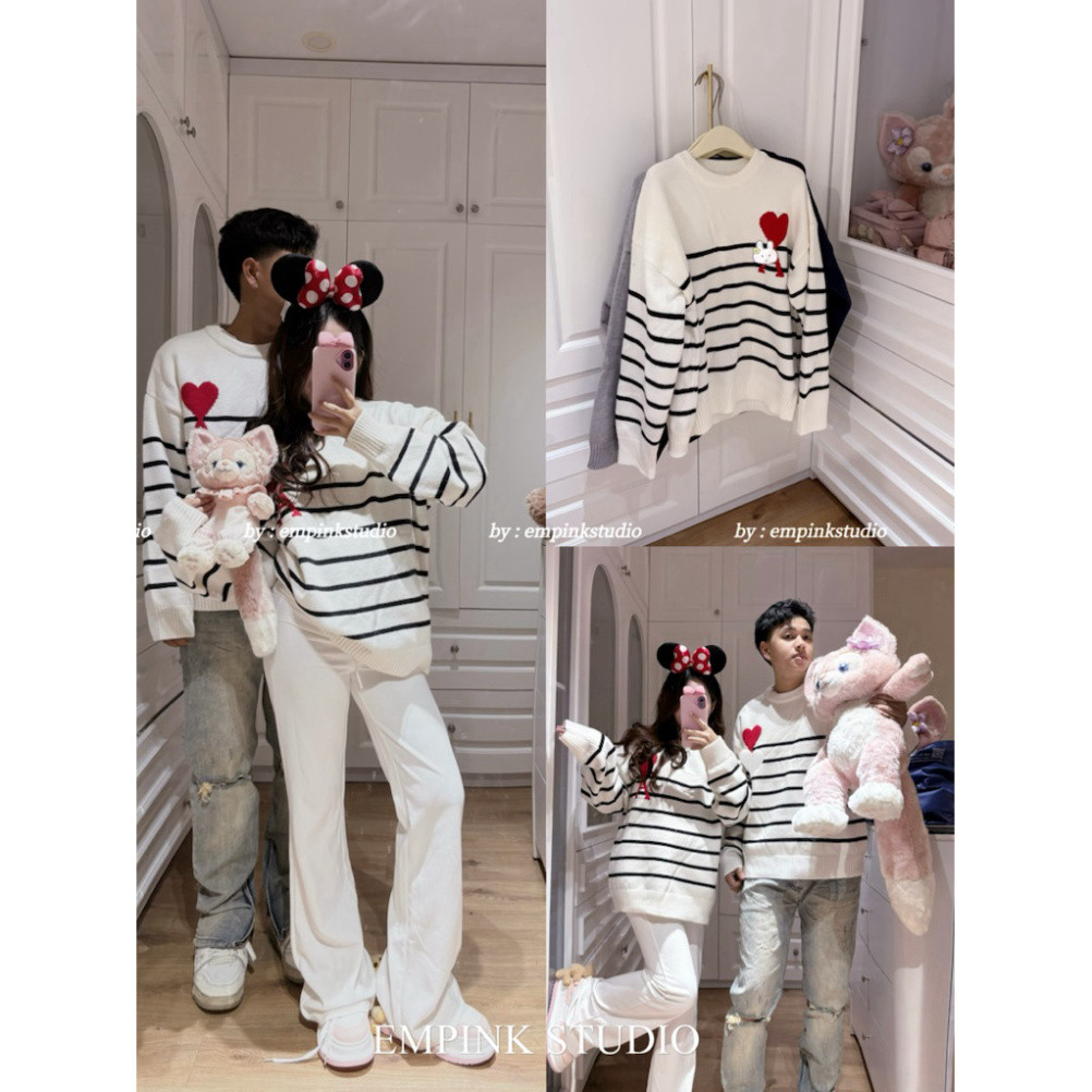 𝙇𝘼𝘿𝙔_𝘾𝙇𝙊𝙏𝙃𝙄𝙉𝙂𝟖𝟔// LEN KẺ CHỮ A TIM FOM RỘNG NAM / NỮ, Mẫu Áo Len Chữ A Hottrend Chất Len Lông Thỏ Mề