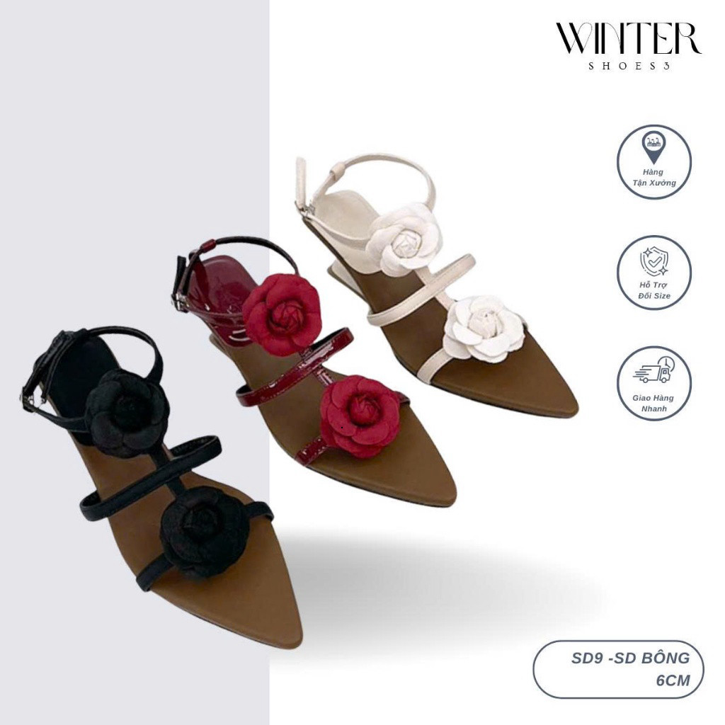 SANDAL ĐAN CHÉO MŨI NHỌN ĐÍNH HOA WINTER ( SD9-6CM) HOT HIT