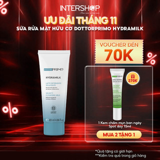   DATE 2 2026 Sữa rửa mặt hữu cơ DottorPrimo Hydramilk 120ml dưỡng ẩm sâu làm sạch dịu nhẹ an toàn cho da nhạy cảm DP0012 