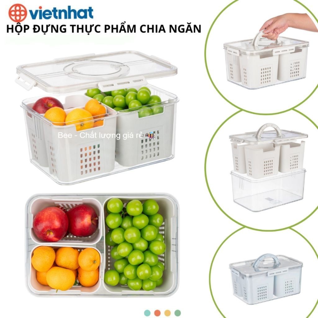 Hộp đựng thực phẩm chia 3 ngăn có quai sách Dung tích 7,5L VIỆT NHẬT (Mã 6571)