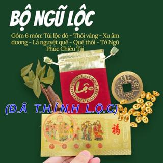 (Mẹo Nuôi Tiền Cái) Bộ Ngũ Lộc Chiêu Tài 6 Món – Túi Nhung, Xu Ngũ Phúc, Vỏ Quế – Tin Dùng Tại Đài Loan