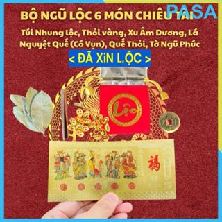 *chiêu tài* {Kèm Hướng Dẫn} Combo Ngũ Lộc Đài Loan 6 Món : Thỏi Vàng, Xu Âm Dương, Lá Quế – Hút May Mắn, Tài Lộc