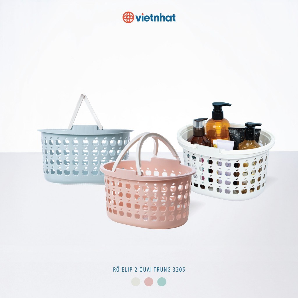Rổ Nhựa Elip Hai Quai Việt Nhật Đựng Mỹ Phẩm, Rổ Đựng Vật Dụng Cá Nhân Đa Năng
