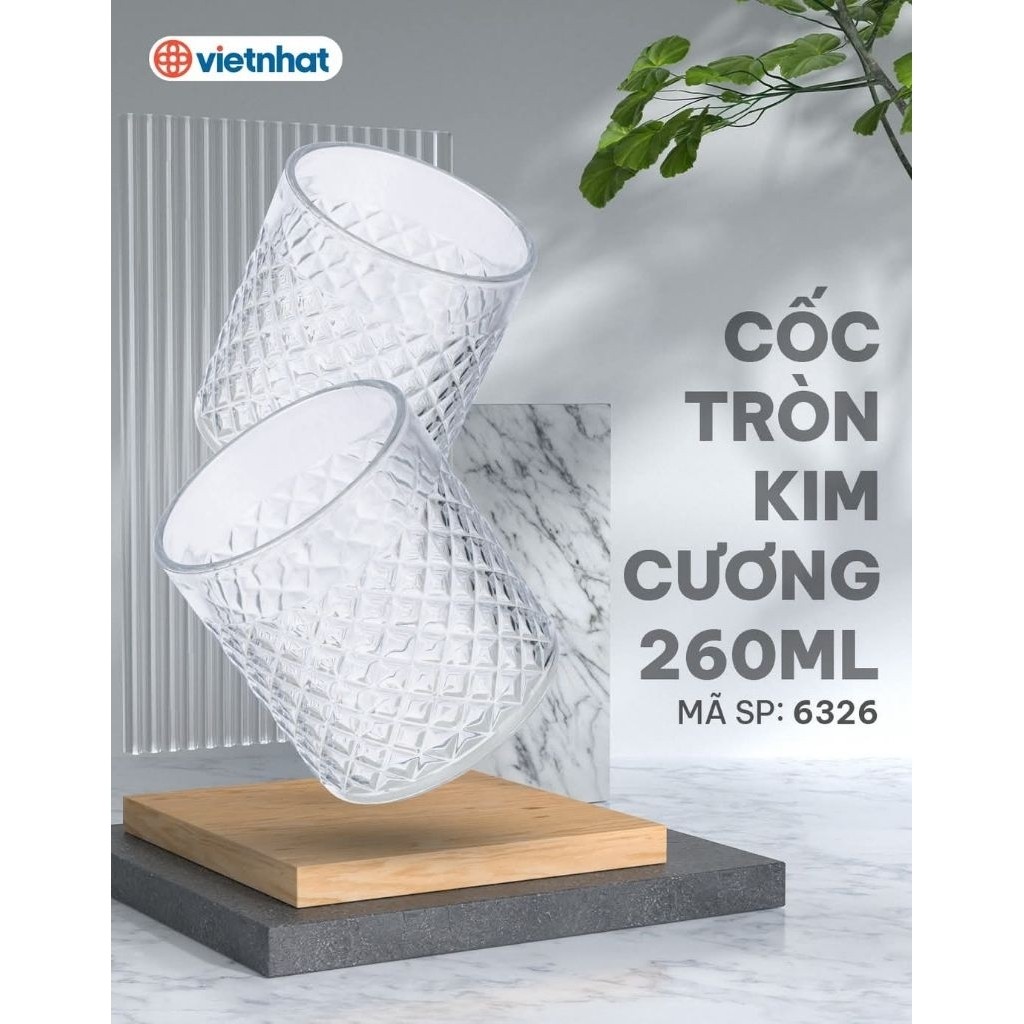(NO 6326) cốc nhựa kim cương 250ml , ly uống nước tròn bằng nhựa