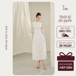 TIINSTORE Váy đầm ren nữ dài tay dự tiệc dáng dài xoè thiết kế cô dâu đi bàn tiểu thư sang chảnh VHD1177 