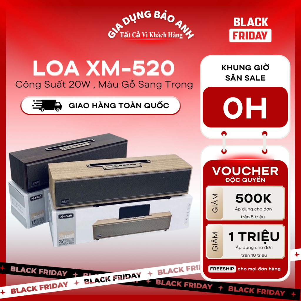 Loa Bluetooth XM520 Bass Mạnh 20W Thiết Kế Vỏ Gỗ Sang Trọng - Củ Loa, Nghe Nhạc
