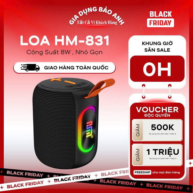 Loa Bluetooth HM831 RGB Công Suất 8W , Dễ Mang Theo Âm Siêu Trầm