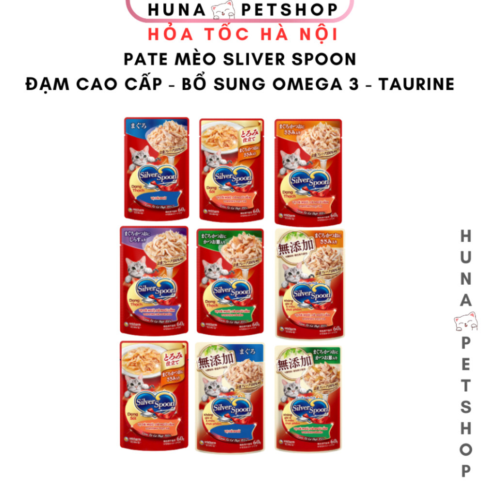 Pate Cho Mèo Silver Spoon 60gram - Cho Mèo Silver Spoon - Sốt Mèo Gói Dạng Sốt, Thạch - 13 tặng 3