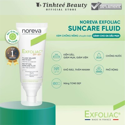 Kem chống nắng làm mờ khuyết điểm dành cho da dầu mụn Noreva Exfoliac Matifing Suncare Fluid SPP50+ 40ML