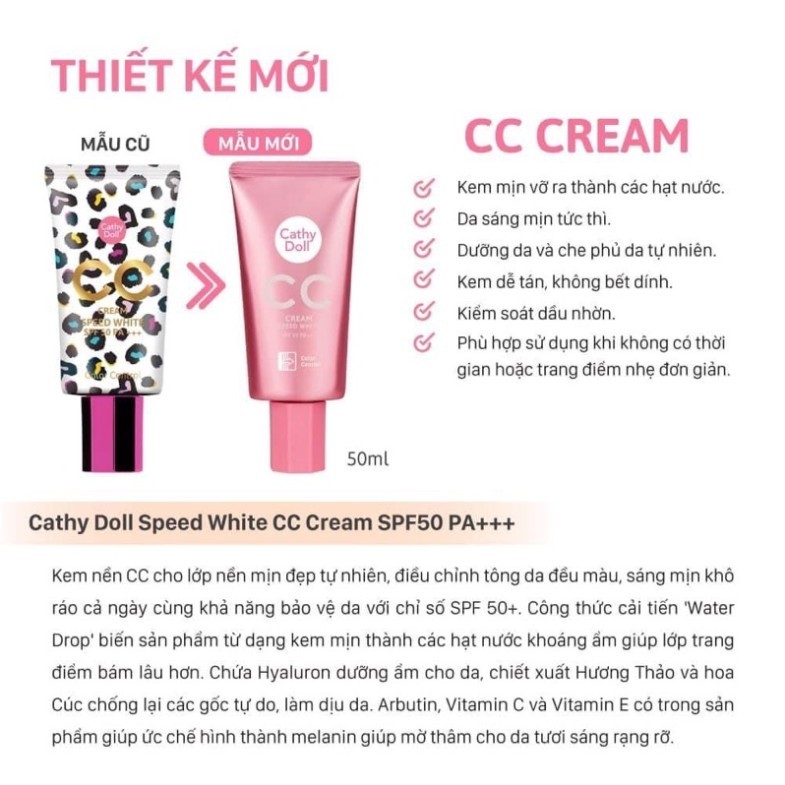 Kem nền Cathy Doll Cc Cream mẫu mới SẴN HÀNG