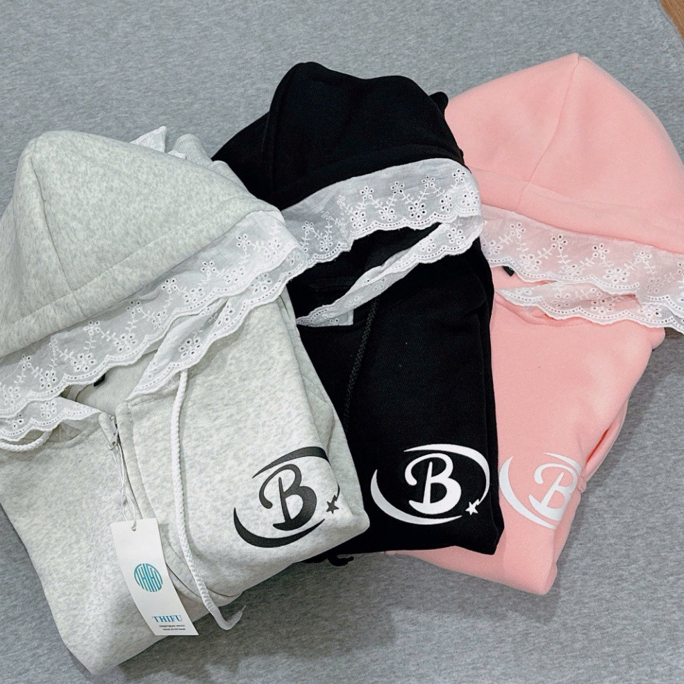 Áo Khoác  Nỉ Phối Ren Form Rộng Nam Nữ Unisex 2025