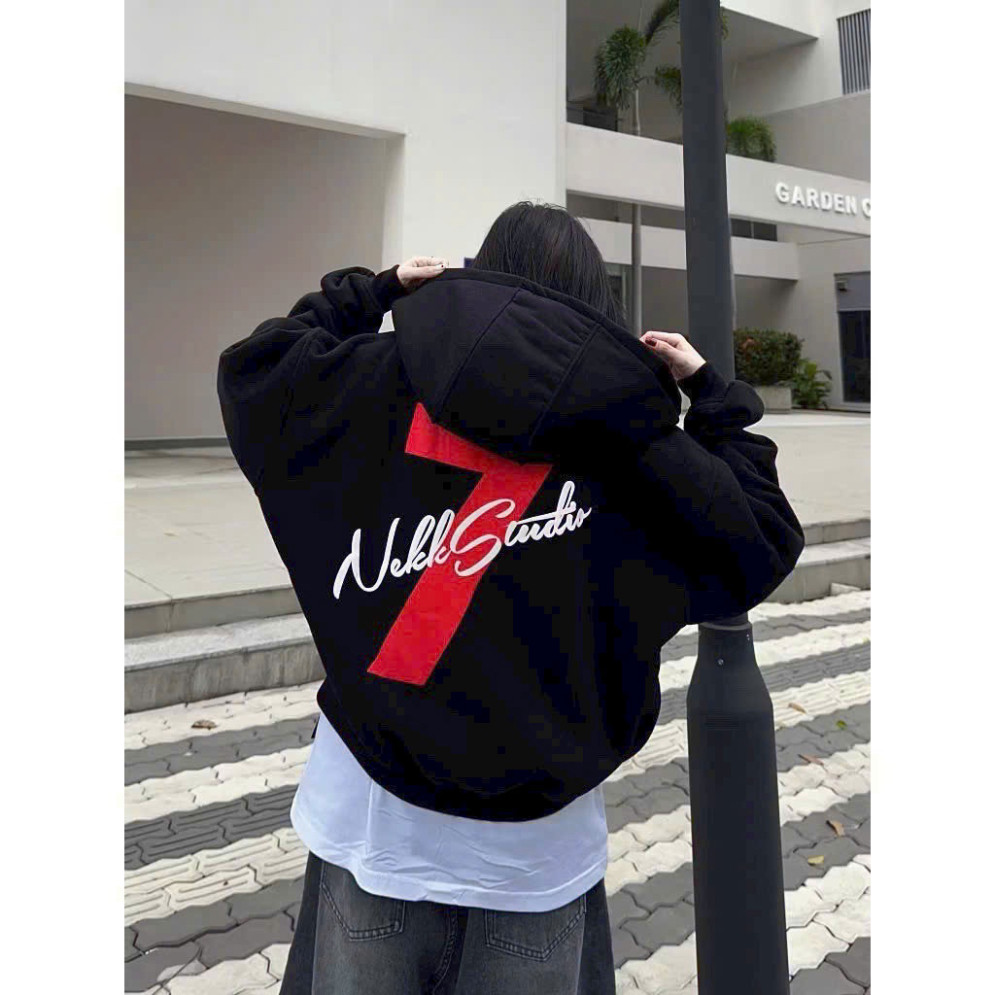 HOODIE ZIP BOXY VER2- Áo khoác dây kéo nỉ 2 da thêu đắp vải số 7 - Whose Studio