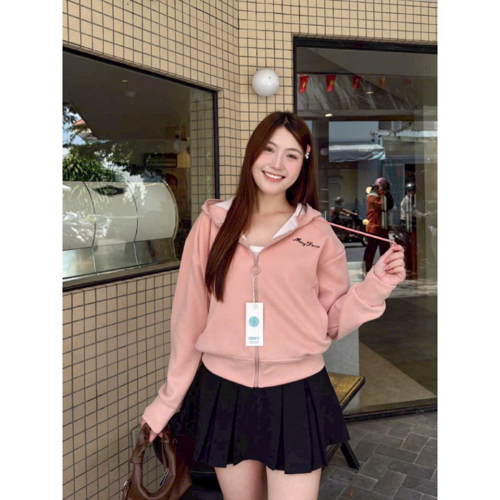 Áo khoác nữ nhung lì 2 lớp form rộng kiểu dáng có mũ tay bồng nhiều màu basic shop