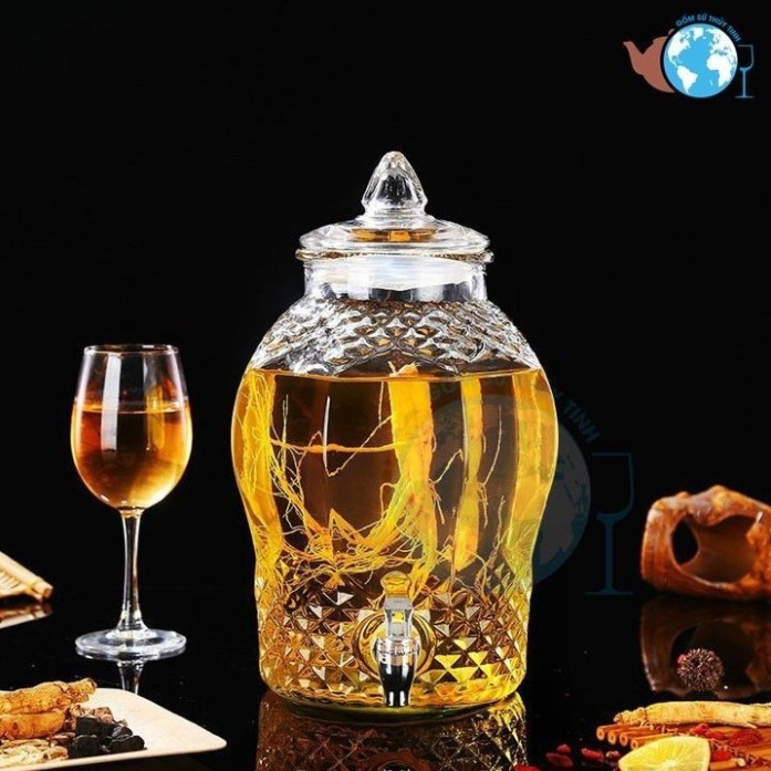 Bình Ngâm Rượu Thủy Tinh Kim Cương 10L không vòi