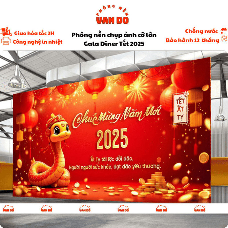 Phông nền chụp ảnh Tết 2025, Bạt trang trí tết, thông báo lịch nghỉ tết 2025, chất liệu bạt Hiflex