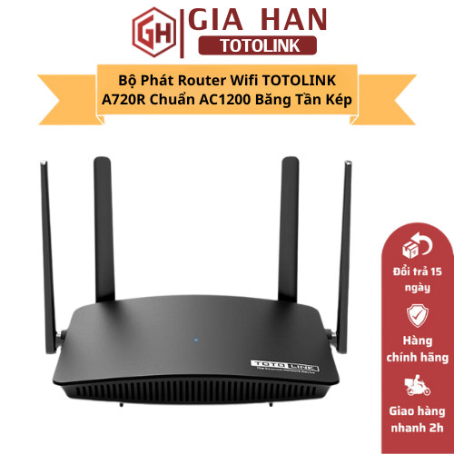 Bộ Phát Router Wifi TOTOLINK A720R Chuẩn AC1200 Băng Tần Kép 5GHz - 4 Ăng ten, Hỗ trợ MU-MIMO, IPTV