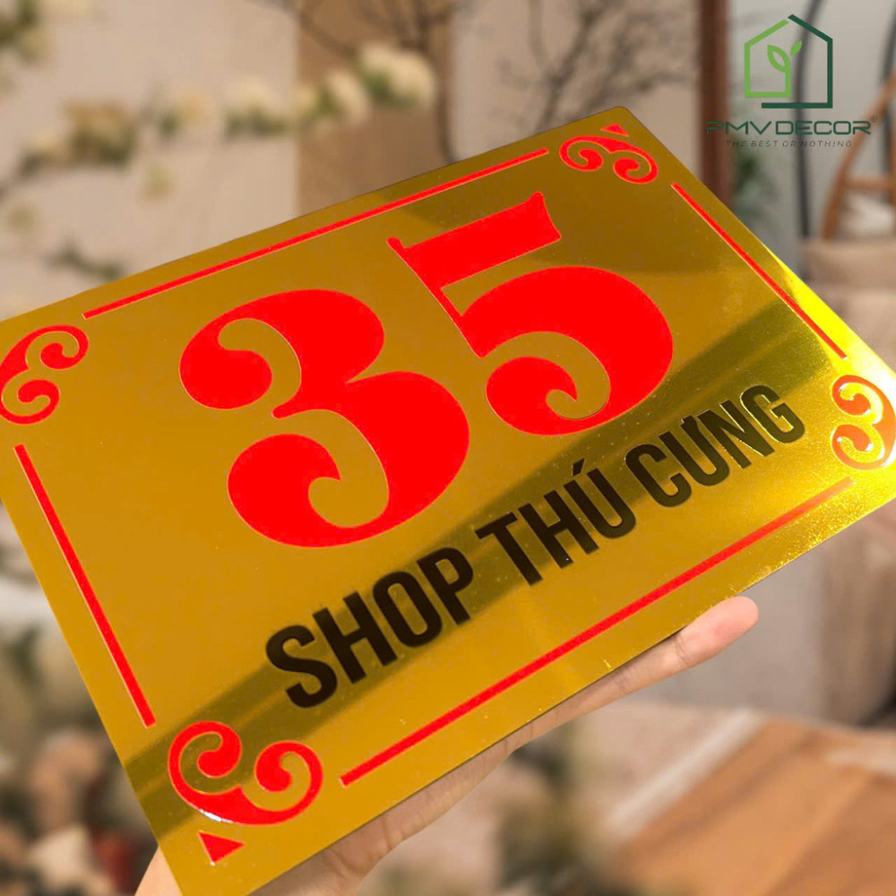 BIỂN SỐ NHÀ DECOR. Mẫu chất liệu Alu Vàng Gương, Nội dung in UV. Rẻ Bền Đẹp - BSN-PMV389.3