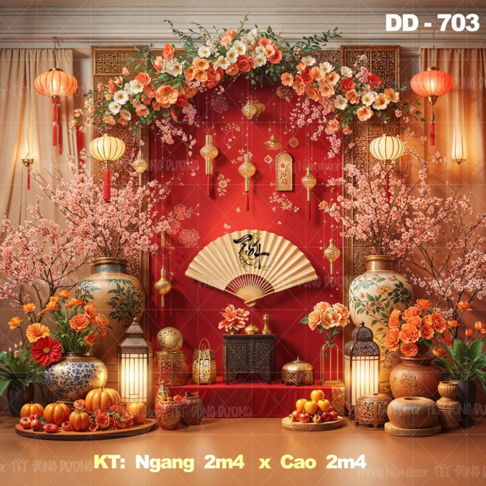 Phông nền chụp ảnh Tết 2025, Bạt trang trí tết, thông báo lịch nghỉ tết 2025, chất liệu lụa kim tuyế