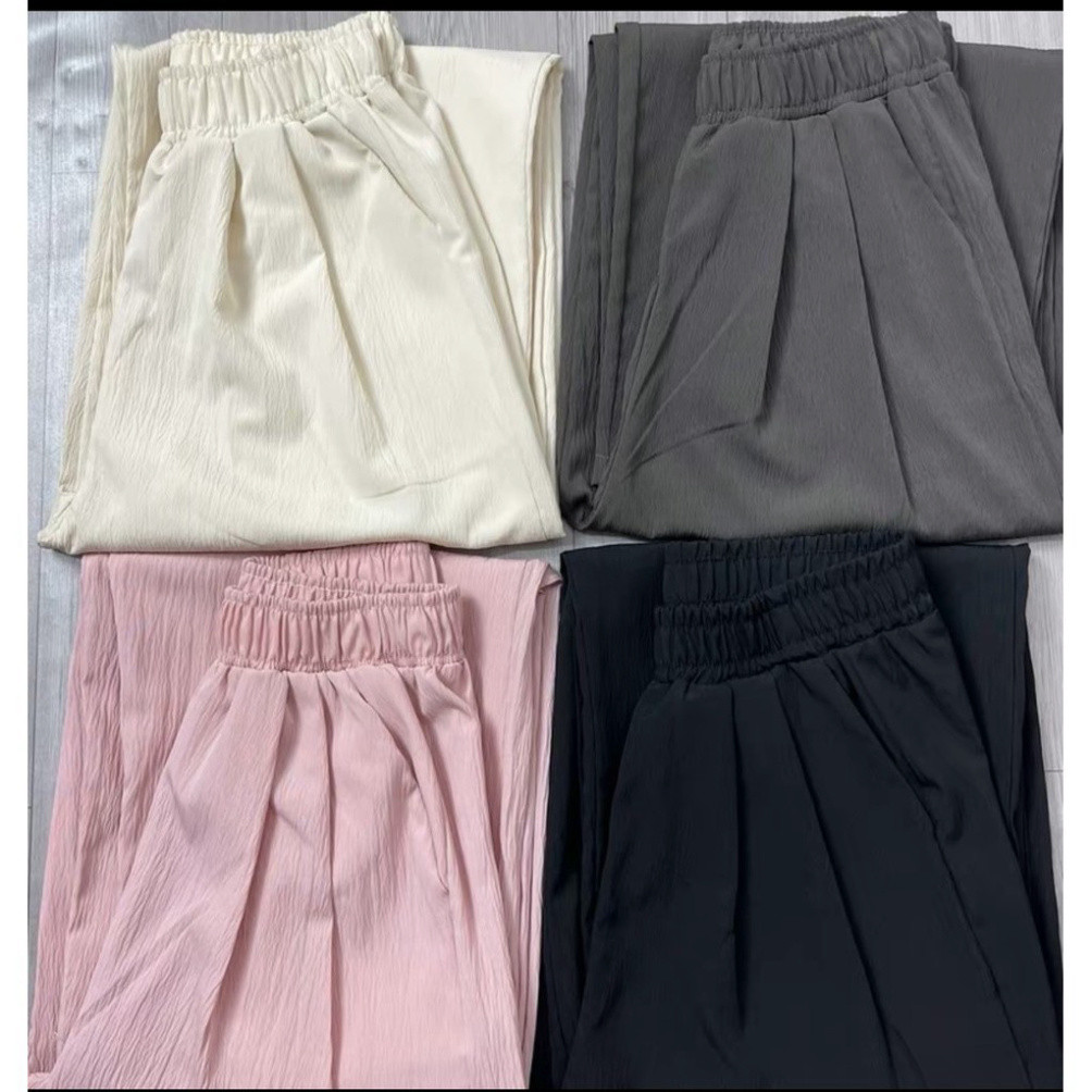 Combo 2 Chiếc Quần Ống Rộng Chất Liệu Đũi Cạp Chun Lưng Cao, Dài 100-104cm Phong Cách Nhật Bản Siêu Xinh