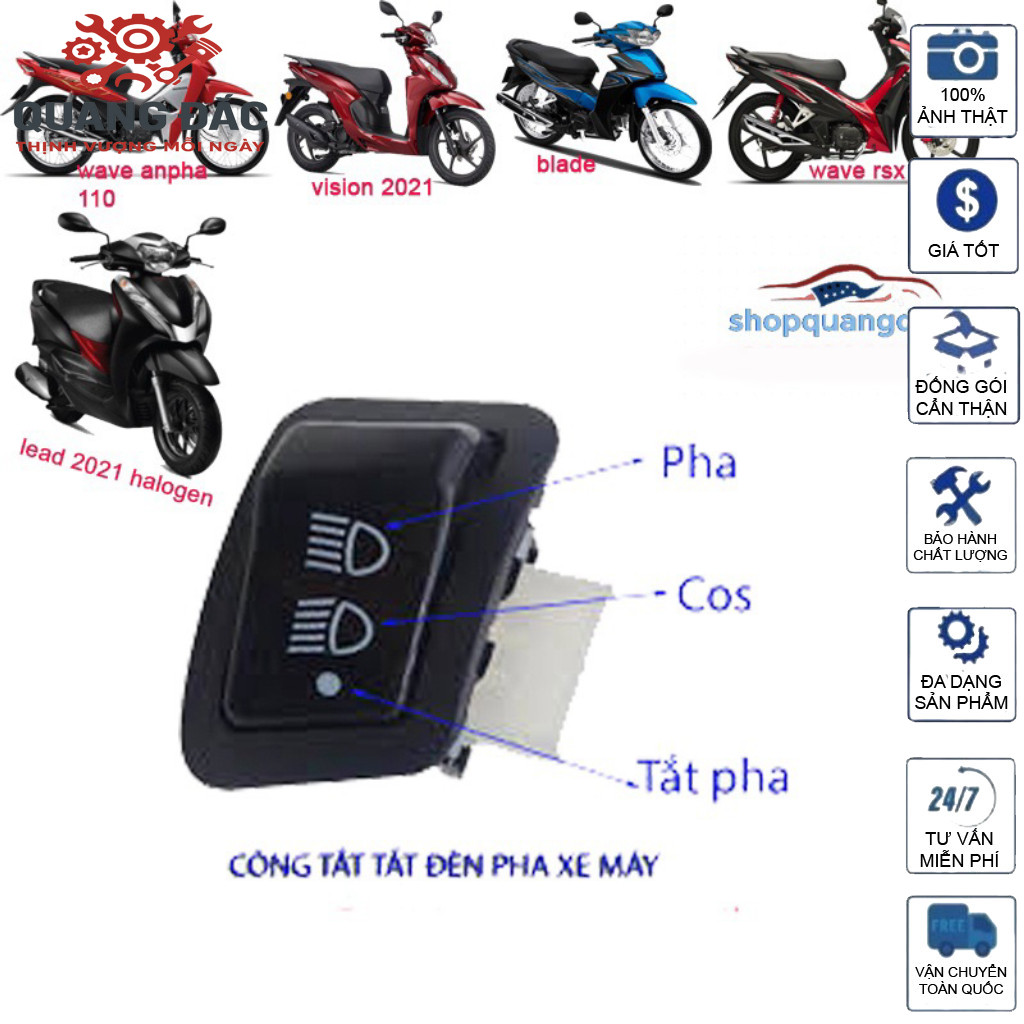 Nút Tắt Mở Đèn Xe Máy Đời Mới – Công Tắc 3 Nấc Tích Hợp Pha Cos – Nút Gạt Đèn Cho Xe Không Có Công Tắc