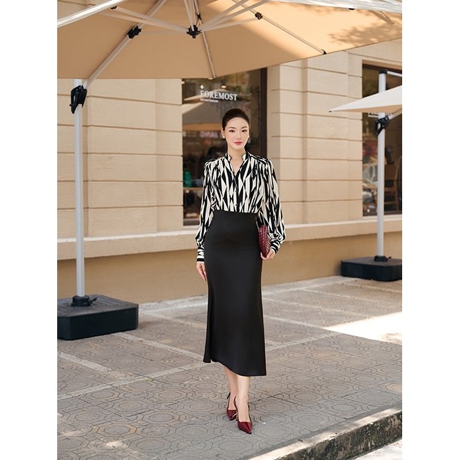 Chân váy  juyp lụa queen đen dáng A dài cạp cao tôn dáng thanh lịch Orchid – OT8A005