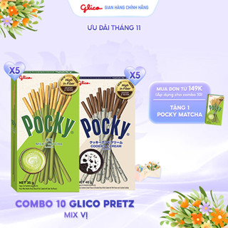  Combo 10 hộp Bánh que Glico Pocky Happy Set I mix vị  5 Cookies & Cream - 5 Matcha  