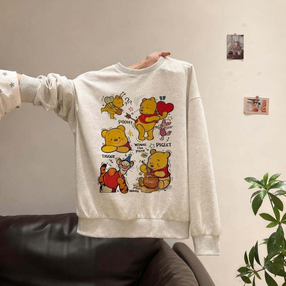 áo sweater nữ form rộng hàn quốc xám tiêu mùa đông áo dài tay nỉ dễ thương  gấu vàng poo ut